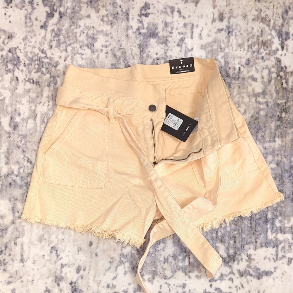 Fashion Nova Cream High Waist Shorts